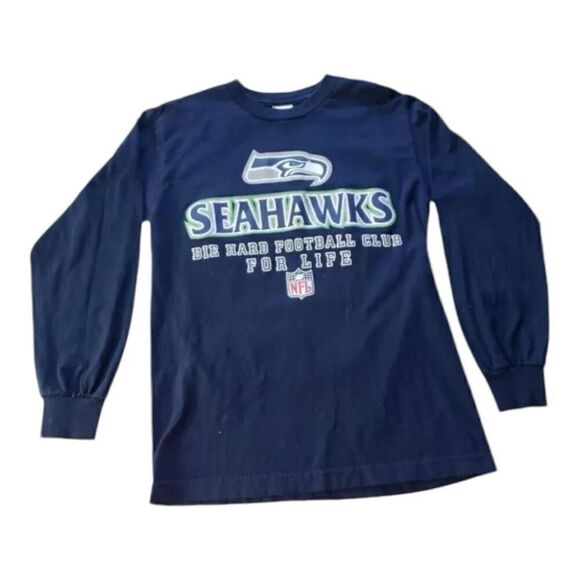 Men Seahawks NFL Football T-shirt Size S Blue Crewneck Long-Sleeve Cotton - Picture 1 of 9